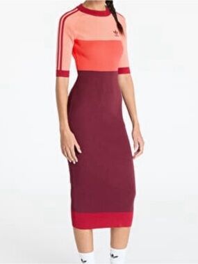 ADIDAS COLAB X KSENIASCHNAIDER Knit Slim Fit Midi Dress Med JLN Burgundy/Orange